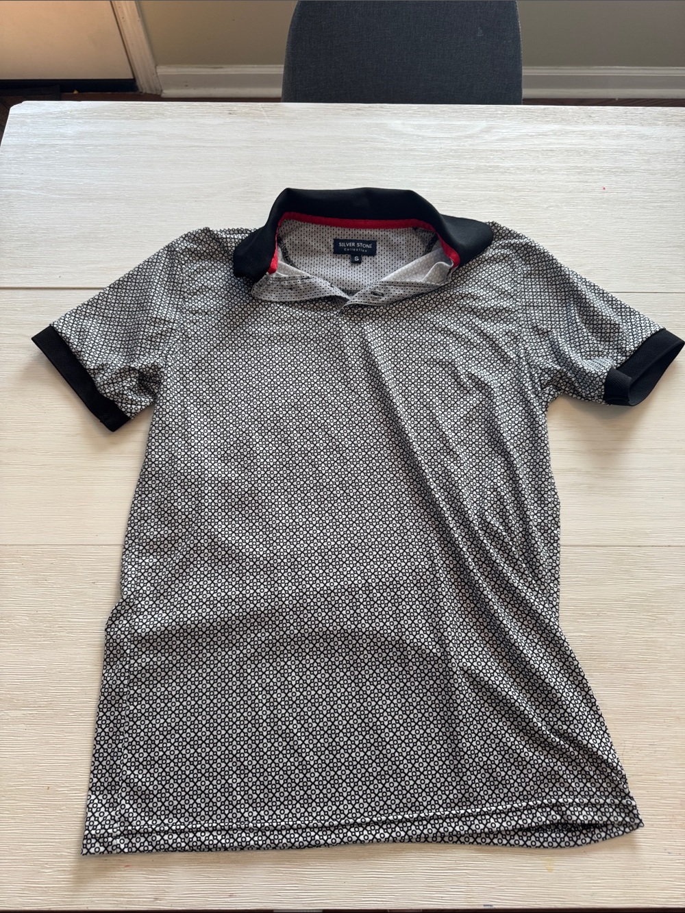 Silver Stone Men’s Black & White Printed Polo
